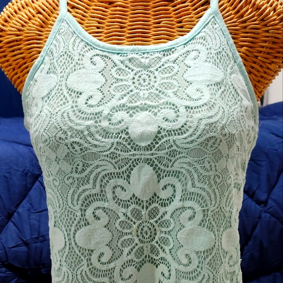 Women's Light Blue Layered Lace Front Summer top - Picture 1 of 7